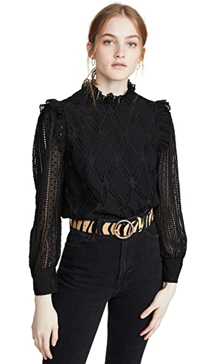 Shop Alice And Olivia Jos Puff Sleeve Cropped Top In Black