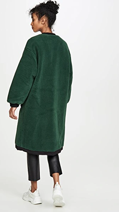 Shop Joa Teddy Fur Long Bomber Jacket In Hunter Green/black