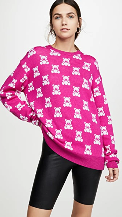 Shop Moschino Bear Pattern Sweater In Fantasy Print Fuchsia
