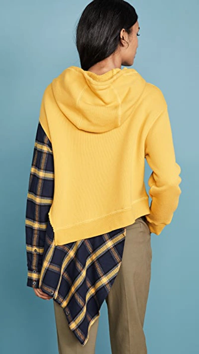 Shop Monse Flannel Cascade Hoodie In Midnight/yellow