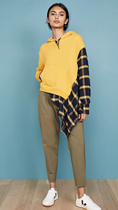 Shop Monse Flannel Cascade Hoodie In Midnight/yellow