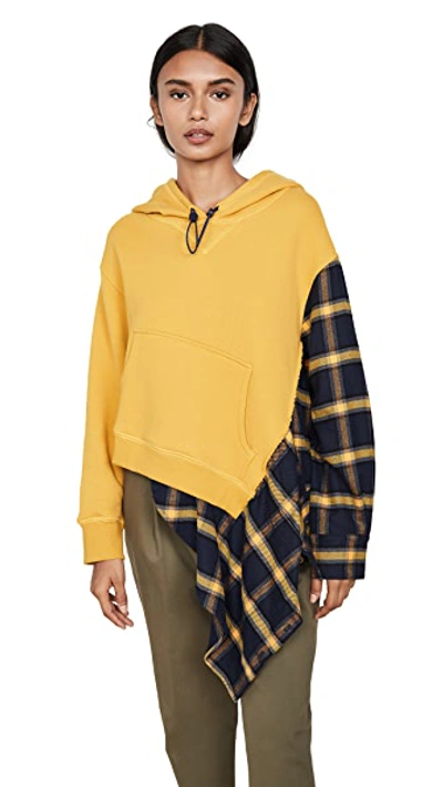 Shop Monse Flannel Cascade Hoodie In Midnight/yellow