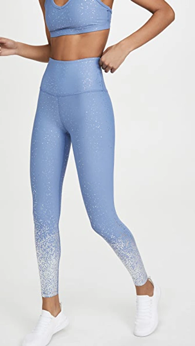 Shop Beyond Yoga High Waisted Alloy Ombre Midi Leggings In Serene Blue/silver Speckle