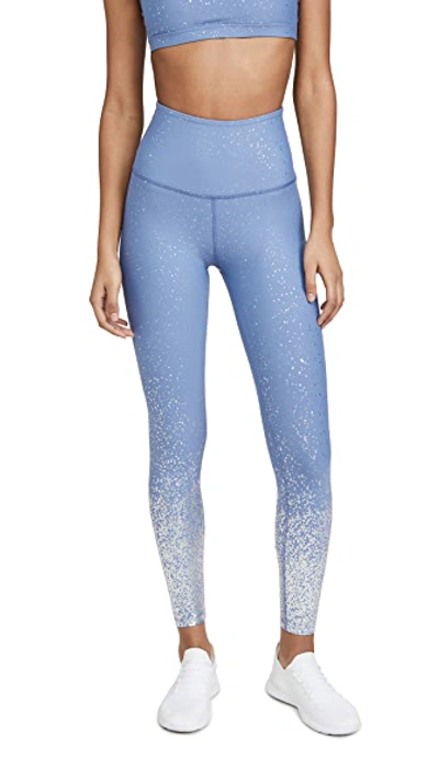 Shop Beyond Yoga High Waisted Alloy Ombre Midi Leggings In Serene Blue/silver Speckle