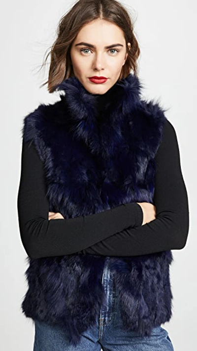 Shop Adrienne Landau Fur Accent Vest In Navy