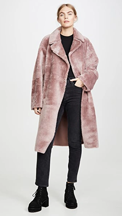 Shop N°21 Shearling Trench In Dark Pink