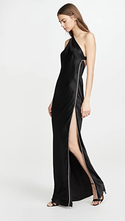 Shop Michelle Mason Crystal Asymmetrical Gown In Black