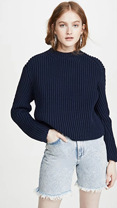 Shop Acne Studios Khali Cotton Rib Sweater In Navy Blue