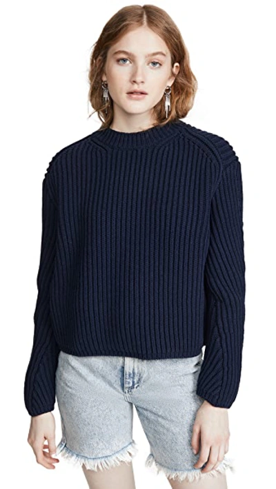 Shop Acne Studios Khali Cotton Rib Sweater In Navy Blue