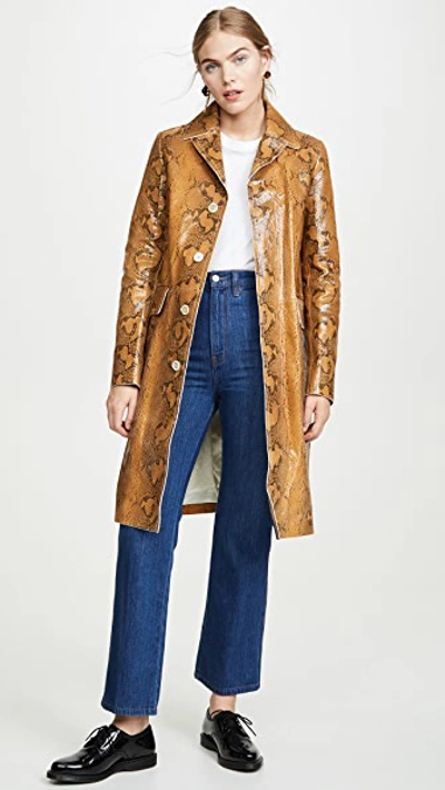 Shop Marni Leather Snake Coat In Cigar