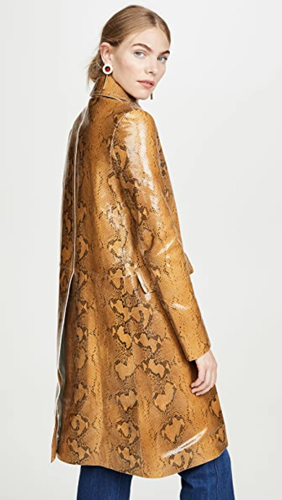 Shop Marni Leather Snake Coat In Cigar