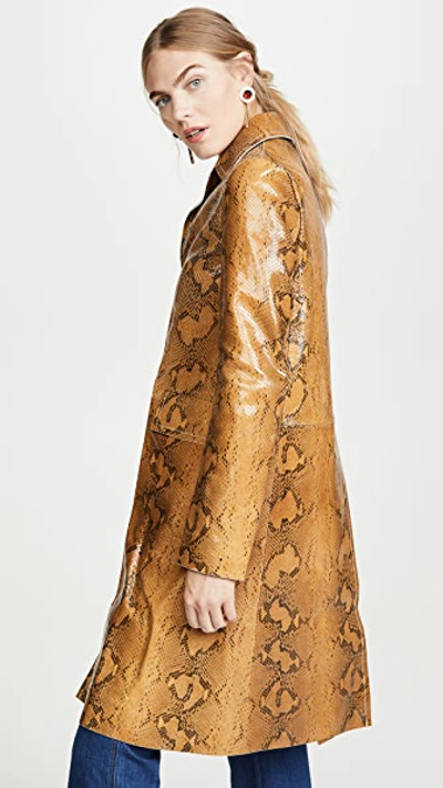 Shop Marni Leather Snake Coat In Cigar