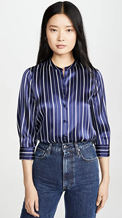 Shop L Agence Aoki 3/4 Sleeve Blouse In Navy/ivory Stripe