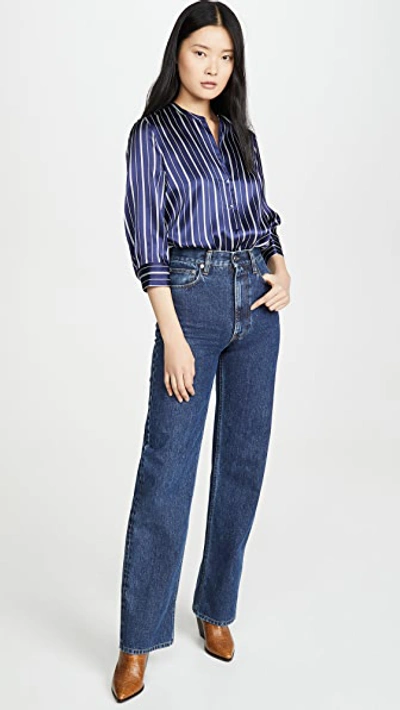 Shop L Agence Aoki 3/4 Sleeve Blouse In Navy/ivory Stripe