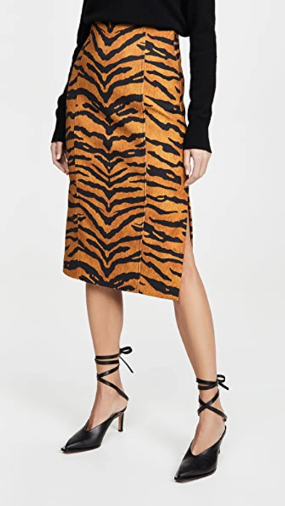 Shop Adam Lippes Pencil Skirt In Printed Stretch Viscose In Tiger