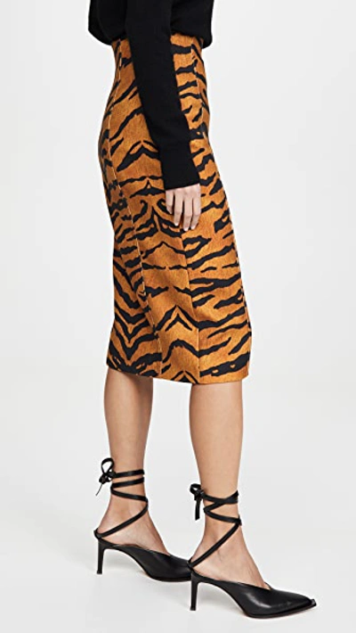 Shop Adam Lippes Pencil Skirt In Printed Stretch Viscose In Tiger