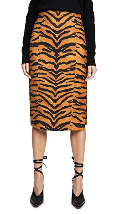 Shop Adam Lippes Pencil Skirt In Printed Stretch Viscose In Tiger