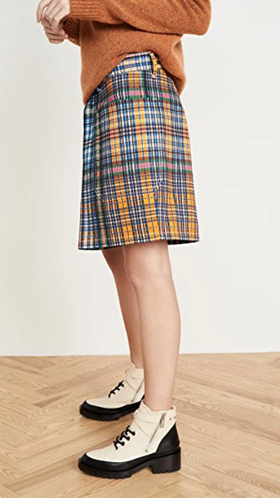 Shop Toga Cotton Twill Check Shorts In Blue
