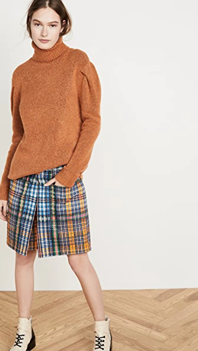 Shop Toga Cotton Twill Check Shorts In Blue