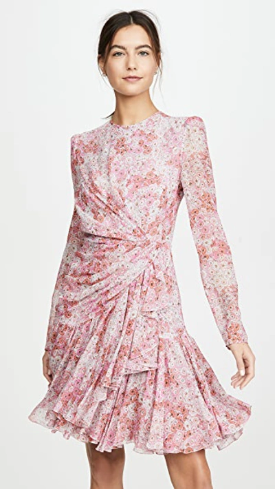 Shop Giambattista Valli Long Sleeve Floral Mini Dress In Rose