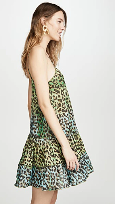 Shop Juliet Dunn Leopard Strappy Dress In Turquoise/green Leopard