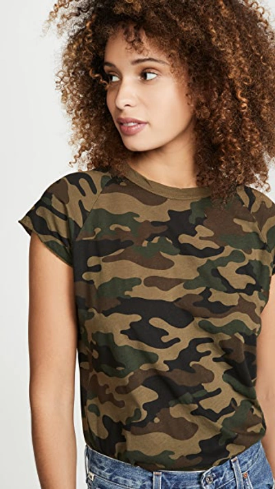 Shop Nili Lotan Short Sleeve Baseball Tee In Green Camouflage Print