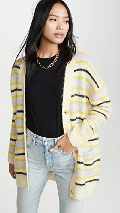 Shop Acne Studios Keda Fluffy Alpaca Cardigan In Yellow/multi