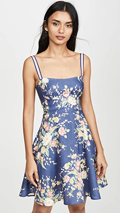 Shop Zimmermann Zinnia Strap Mini Dress In Cobalt Floral