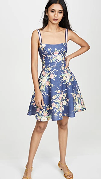 Shop Zimmermann Zinnia Strap Mini Dress In Cobalt Floral