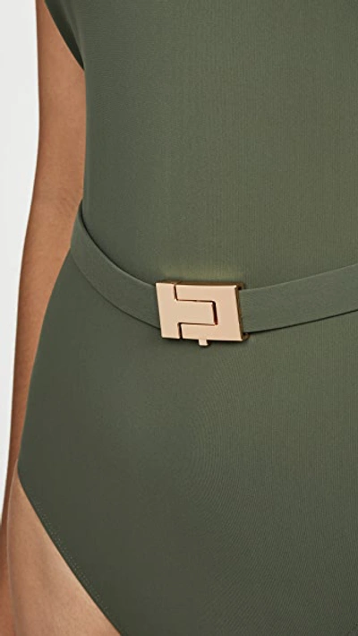 Shop Tory Burch T Belt One Piece In Green Olive