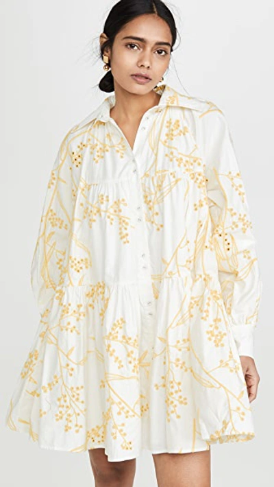 Shop Aje Mimosa Broderie Smock Dress In Wattle Broderie