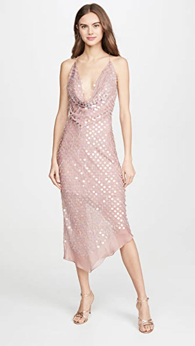 Shop Cushnie Sleeveless Cowl Neck Dress With Asymmetrical Hem In Dusty Rose