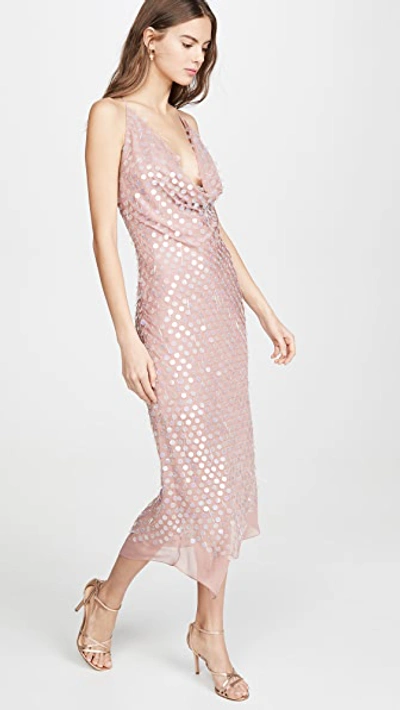 Shop Cushnie Sleeveless Cowl Neck Dress With Asymmetrical Hem In Dusty Rose