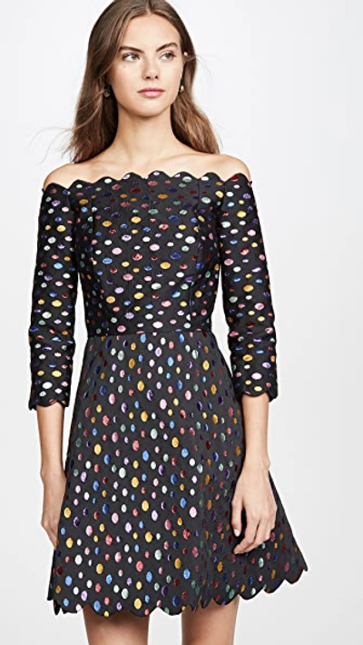 Shop Tata Naka Off Shoulder Scallop Dress In Black With Multi
