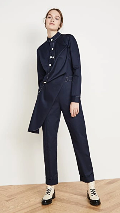 Shop Monse Twill Contrast Stitch Jumpsuit In Midnight
