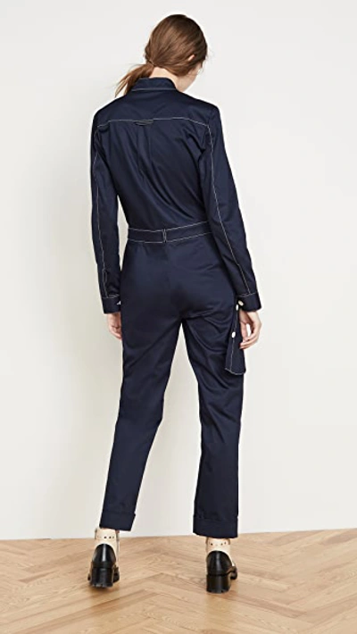 Shop Monse Twill Contrast Stitch Jumpsuit In Midnight