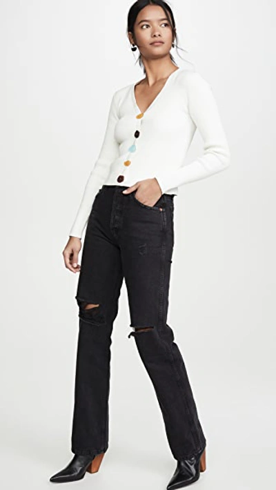 Simon Miller Nepa Mismatched Button Rib Cardigan In White