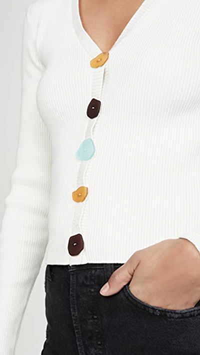 Simon Miller Nepa Mismatched Button Rib Cardigan In White