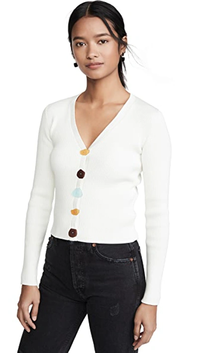 Simon Miller Nepa Mismatched Button Rib Cardigan In White