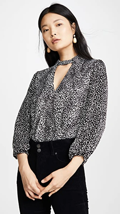 Shop Alice And Olivia Willa Blouson Cutout Top In White/black