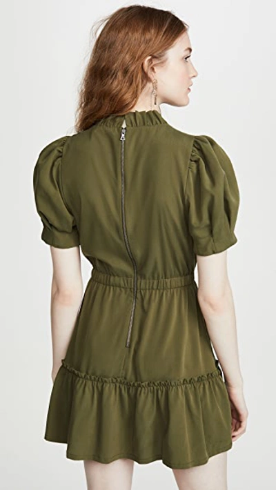 Shop Alice And Olivia Vida Puff Sleeve Ruffle Dress In Olive