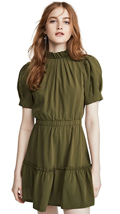 Shop Alice And Olivia Vida Puff Sleeve Ruffle Dress In Olive