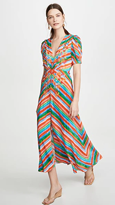 Shop Saloni Lea Long Dress In Watercolor Stripe