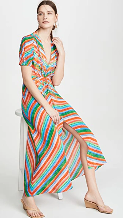 Shop Saloni Lea Long Dress In Watercolor Stripe