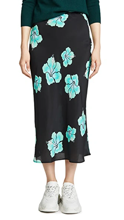 Shop Rixo London Kelly Skirt In Abstract Hawaiian Flower Black