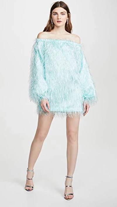 Shop Rotate Birger Christensen Gloria Feather Dress In Skylight