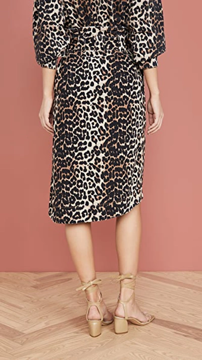 Shop Ganni Print Denim Skirt In Leopard