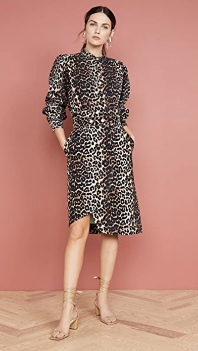 Shop Ganni Print Denim Skirt In Leopard
