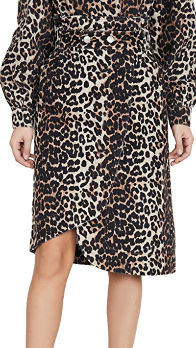 Shop Ganni Print Denim Skirt In Leopard