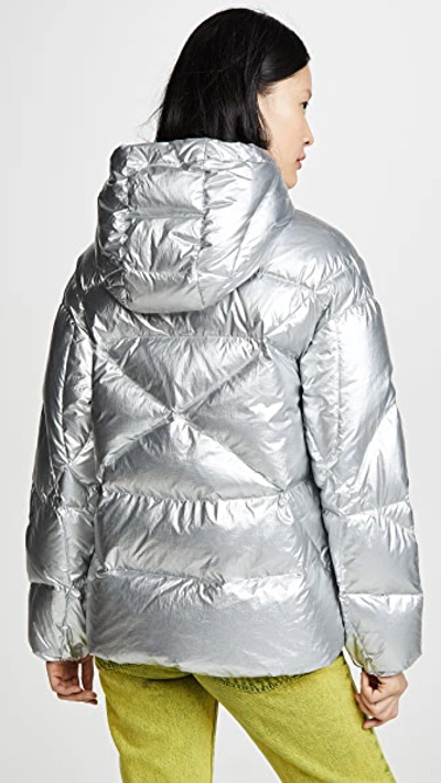 Shop Add Oversized Hooded Down Jacket In Silver Metal